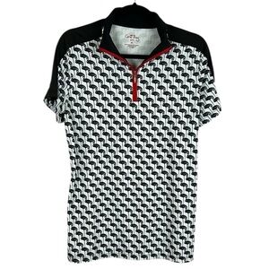 Coral Bay Golf Sporty Flamingo Short Sleeve Quarter Zip Tee Medium Black White